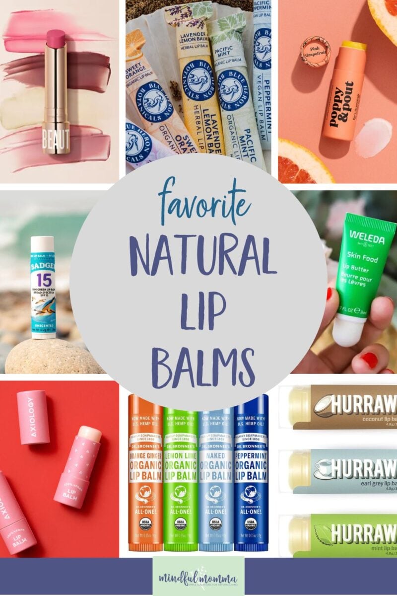 A roundup of the best natural lip balms made with clean and sustainable ingredients that will keep your lips smooth & healthy instead of chapped and dry. List includes plastic-free lip balms, vegan lip balms, lip balms with SPF, tinted lip balms & more. via @MindfulMomma