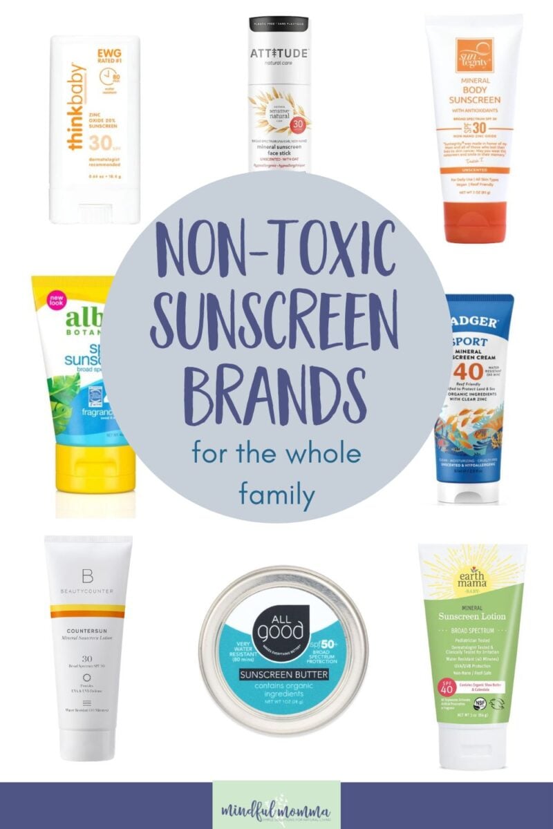 Helping you find the best non toxic sunscreen for the whole family, including mineral sunscreen lotion, safe sunscreen sticks, cleanest sunscreen sprays, sunscreen for face and more.  via @MindfulMomma