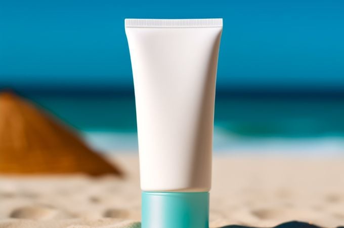 sunscreen bottle at beach