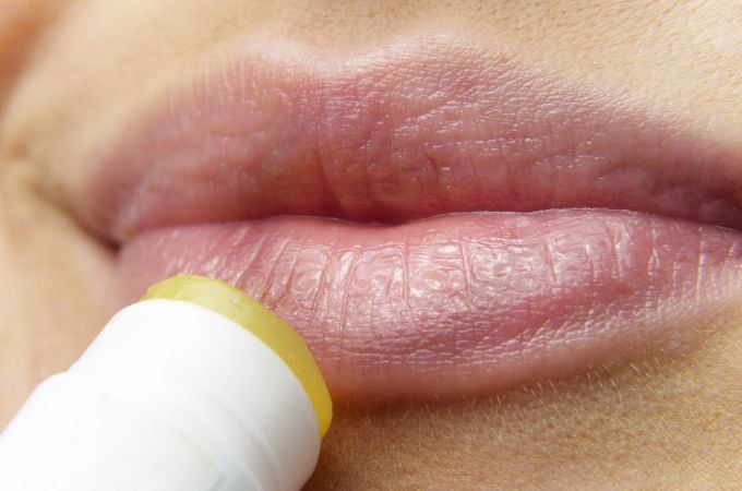 close up of lips with lip balm