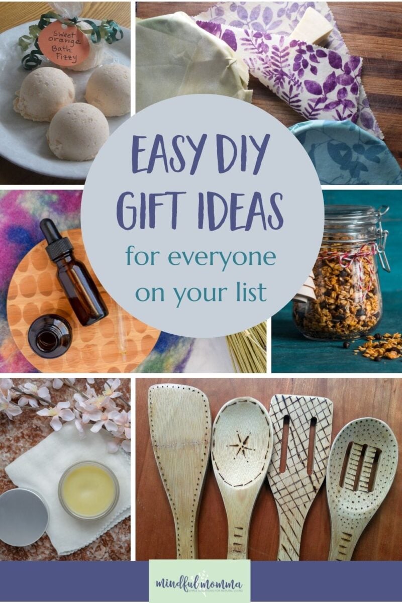 A roundup of easy homemade gifts including food gifts, natural beauty products and beautiful items for the home. These affordable homemade gifts are perfect for teachers, moms, friends or anyone on your list. via @MindfulMomma