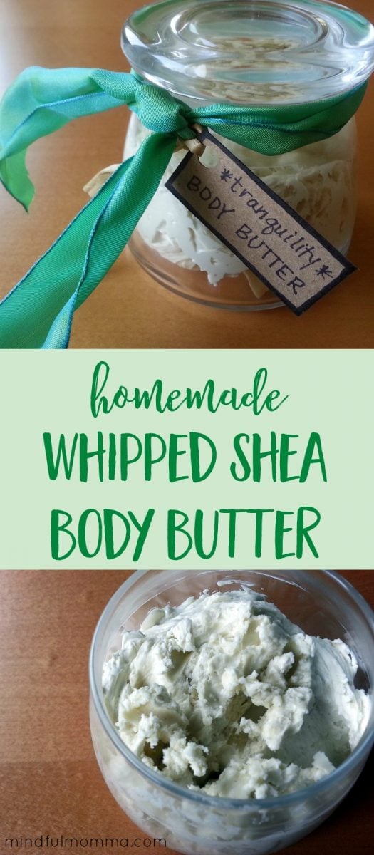 This homemade whipped shea body butter recipe is made with only 3 natural ingredients + essential oils. Easy to DIY for gifts or keep it for yourself! | #DIY | #naturalbeauty #sheabutter via @MindfulMomma